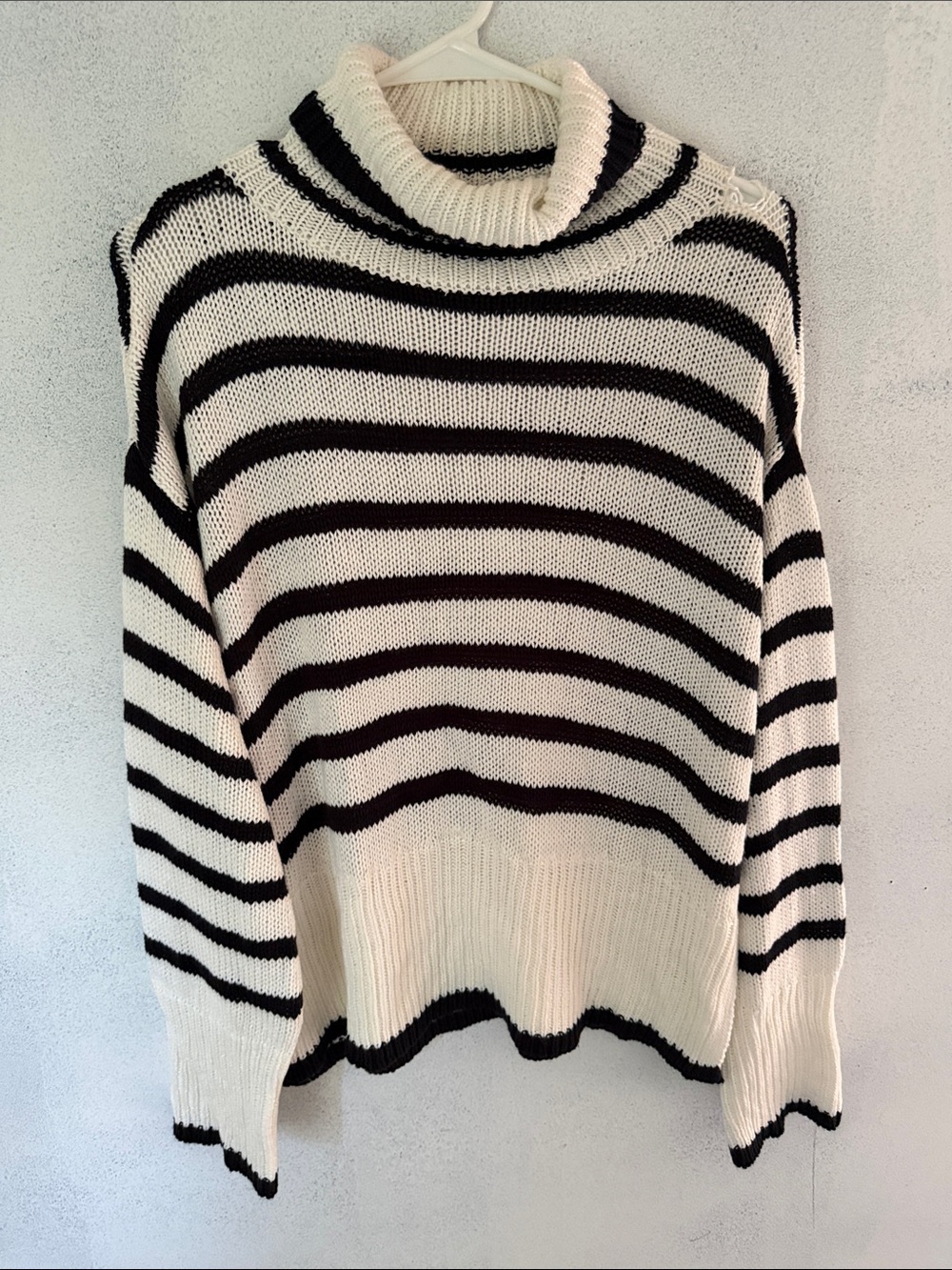 RDI Black & White Striped Turtleneck Sweater